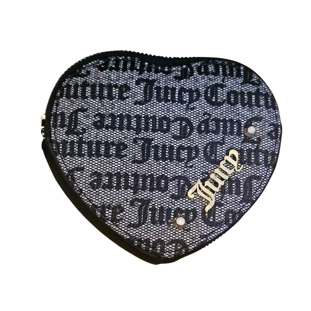 Juicy Couture Monogram Satchel Crossbody Bag with Heart Coin Purse Black Grey